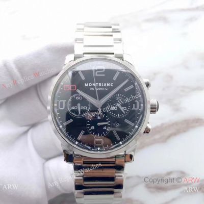 Swiss Replica Mont blanc Timewalker Stainless Steel Black Watch - Red 50 on Dial